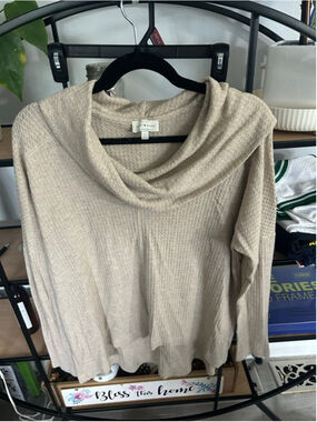 Women's Lucky Brand Beige Cowl Neck Sweater Size L